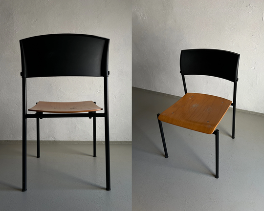 Black Metal Plywood Seat Chair/Wiesner Hager/Germany/Vintage