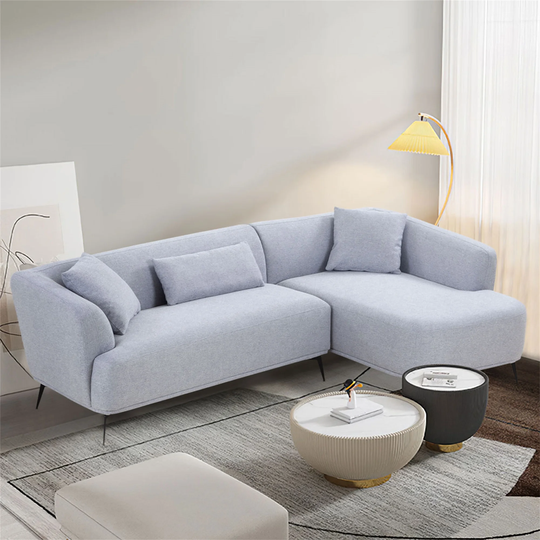 L shape Sectional Sofa Couch with Chaise Lounge, Metal Legs,Light Grey