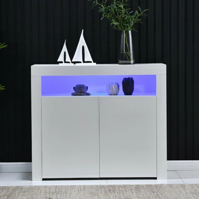 LED Light High Gloss Cupboard Cabinet 2 Doors Sideboard Cupboard Storage Cabinet