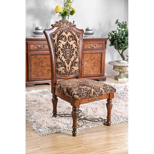 Set of 2 Fabric Padded Dining Chairs in Brown Cherry, Tan and Brown