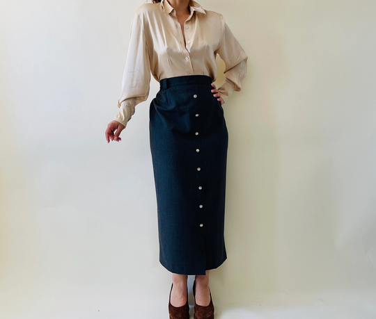 Vintage Fine Wool Grey Maxi Pencil Skirt