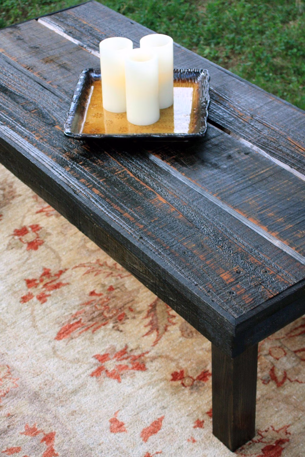Large Rustic Coffee Table. Black Wooden Contemporary 51"L X 24"W 18"T. Amber Finish