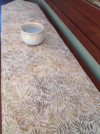 54" 72" Beige Batik Table Runner Reversible Tan Light Brown Fern Vine Neutral Year Round Decor Home