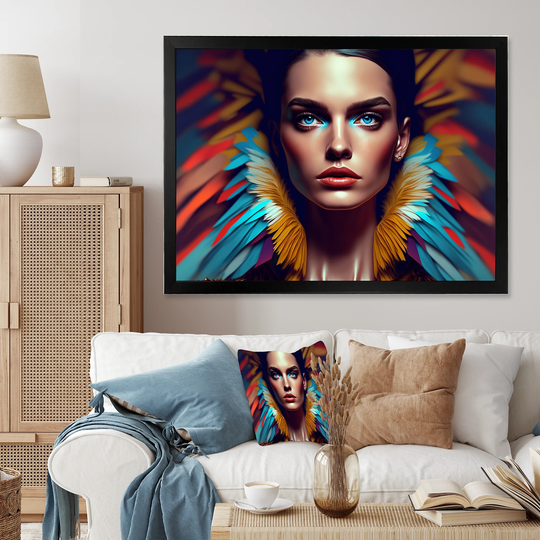 Designart 'Colorful Sensual Woman In Fur Coat IX' Contemporary Glam Framed Art Print