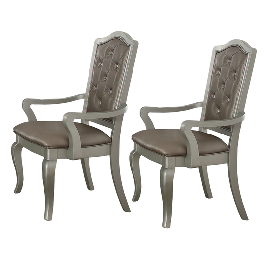 Faux Leather Upholstered Wooden Side Chair with Cabriole Legs, Silver and Gray, Set of Two