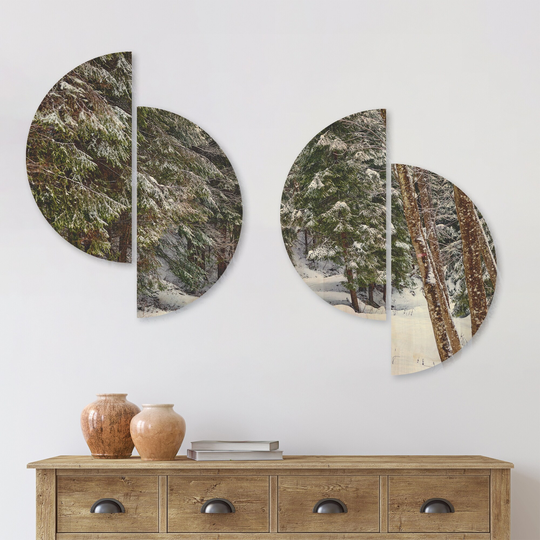 Designart 'Snowy Road in the Forest' Landscape Wood Wall Art Set of 4 Half Circles - Multi-Color