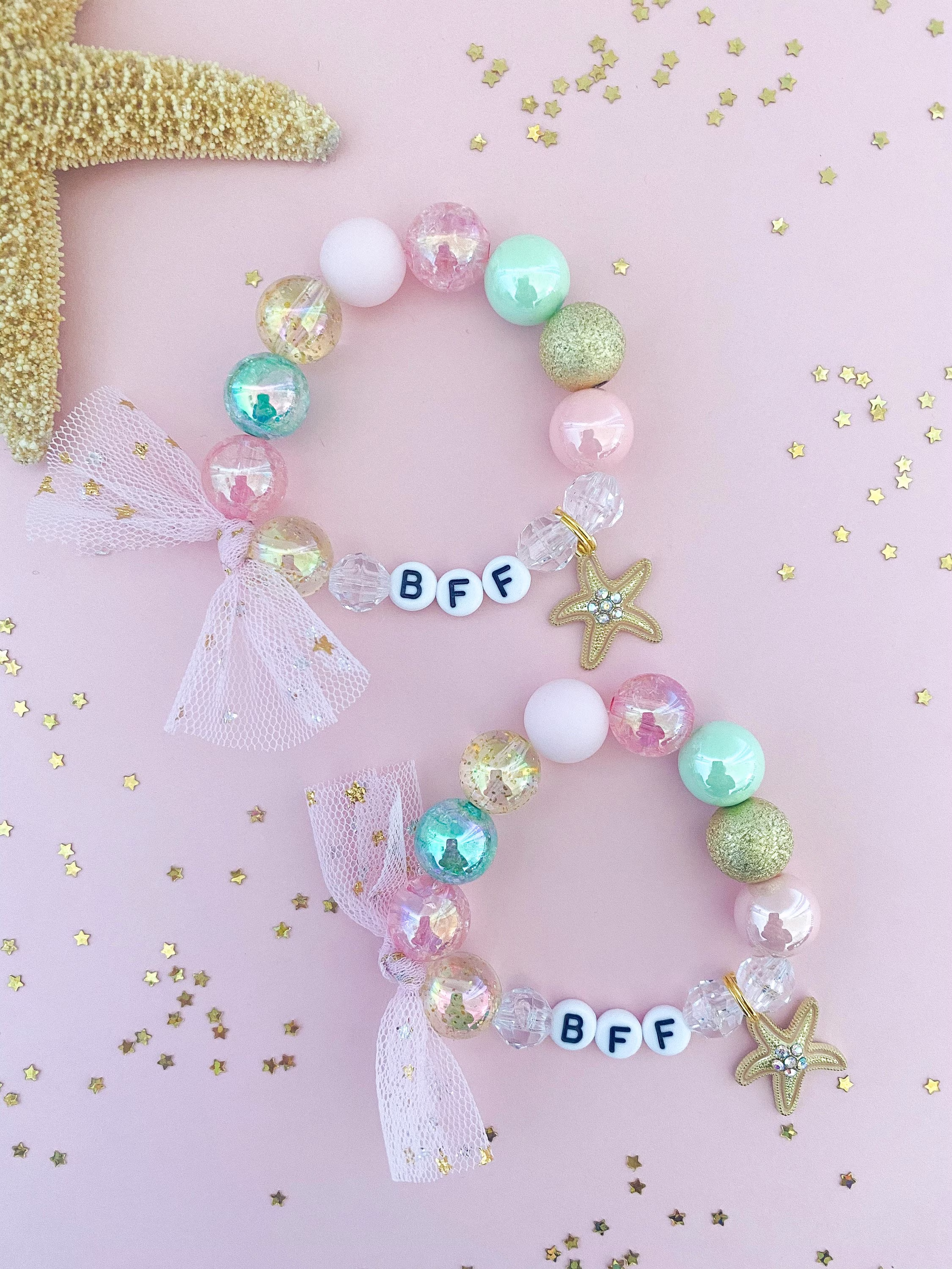 Bff Bracelets With Starfish Charm, Set Of 2, Best Friends Bracelets, Friendship Toddler Jewelry, Kids Beach