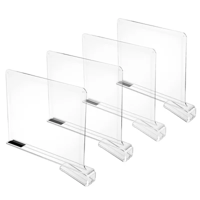 Shelf Divider (Set Of 4), Heavy Duty Plastic Clear Vertical Shelf Dividers, Perfect For Wardrobe, Crafts, Home & Office Closet Organizer