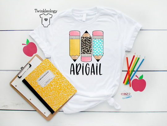 Personalized Back To School Kids Shirt - Cute Name Toddler Custom Pencil Girl