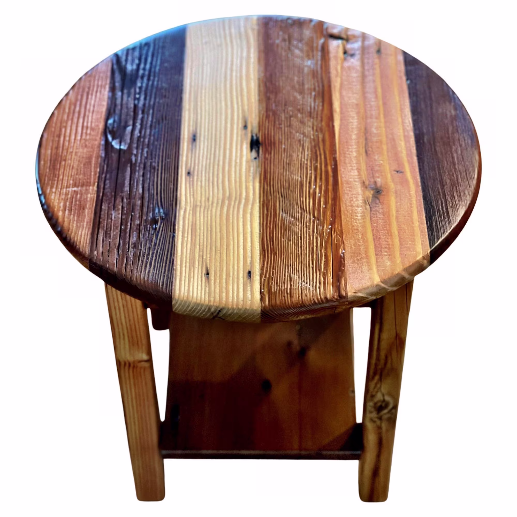 Rustic Round End Table With Shelf Made Of Reclaimed Wood