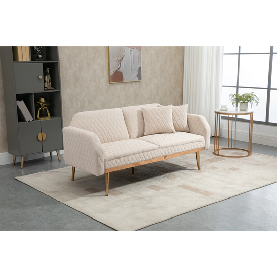 Velvet Upholstery Sofa Accent Sofa Loveseat Sofa Convertible Sleeper Sofa with Tapered Iron Legs & Rhombus Finish Decoration
