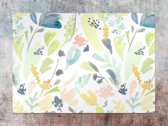 Colorful Floral Chair Mat, Green Protective Blue Splat Plants Vinyl Floor Pad, Office Room Rug, Kids Decor