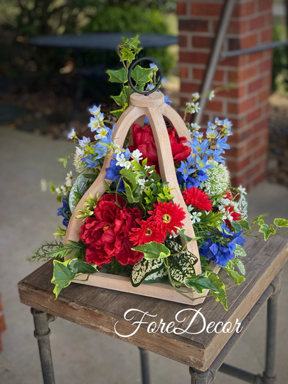 Rustic Floral Table Decor, Farmhouse Lantern, Patriotic Arrangement, Summer Wedding Flowers, Family Room Decor. Table Decor