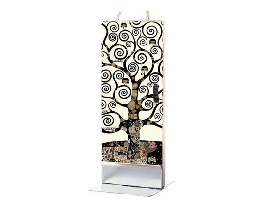 Hand Painted Flat Candle | Gustav Klimt Tree Of Life Small Unique Gift Art Fine Shelf Décor