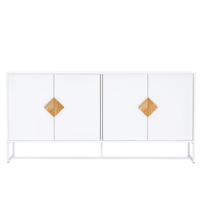 Solid Wood Special Shape Square Handle Design With 4 Doors And Double Storage Sideboard - White