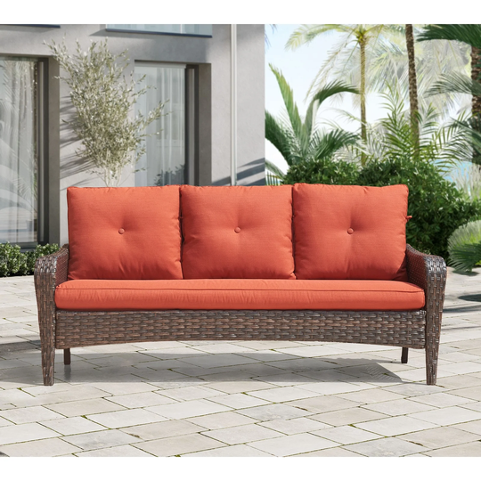 Outdoor 3-Seat Patio Sofa Wicker Rattan Sofa with Cushions