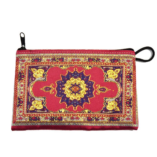 Wallet Clutch Purse Phone Keys Pencil Case Bag Zippered Fabric Persian Print Boho Ethnic Turkish Moroccan 6x4 Inches Woven Red