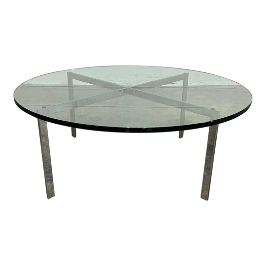 Mid-Century Coffee Table Glass Top Chrome Base ~ Style Of Milo Baughman