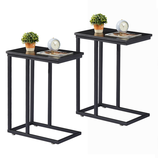 Modern Snack Table C-shaped Side End Table Set of 2,Brown/Black/Grey Sofa Table