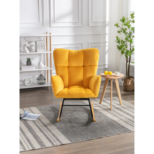 Nordic style Chic Modern Velvet Rocking Chair With Tufted Upholstered and Padded Seat