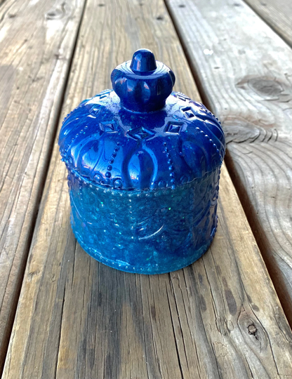 Royal Blue & Sky Textured Resin Medium Storage Container | Bathroom Storage, Tea Bag Catch All Box, Hair Accessory Jar