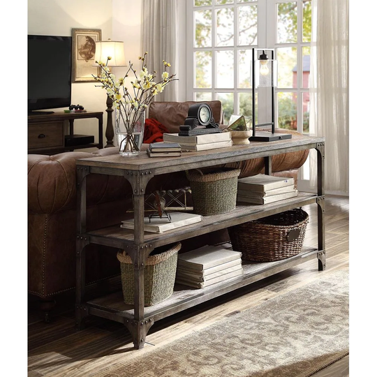 60" Wood Sideboard Cabinet Side End Table Sofa Table Console Table with Open Compartment(2 Shelves) -Weathered Oak