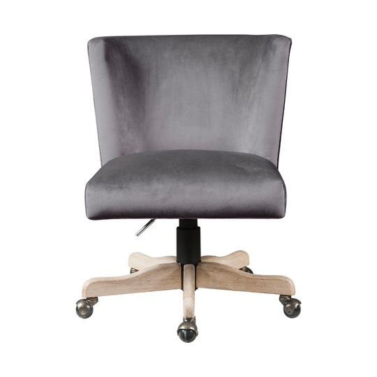Velvet Upholstered Office Chair with Caster Wheels in Gray