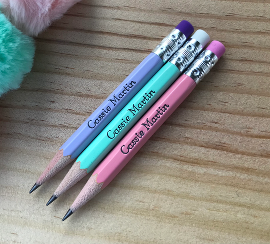 3 Custom Name Pastel Colors Mini Pencils - Gifts/Favors
