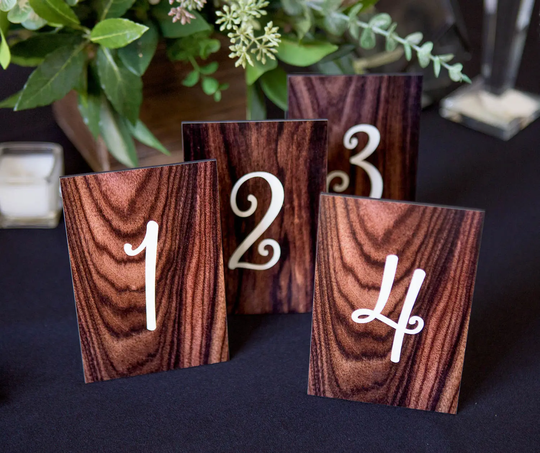 Table Numbers Wedding On Stands, Wood Grain Look With White Numbers, Standing Decoration Centerpiece | Wtn200