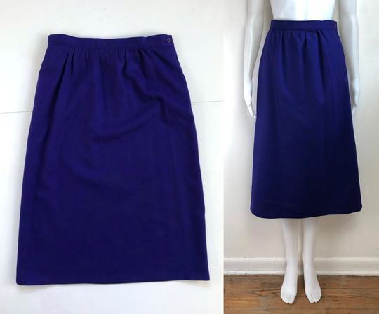 Vintage Purple Wool Skirt | 80S Pencil With Pockets Womens Size Medium 29" Waist