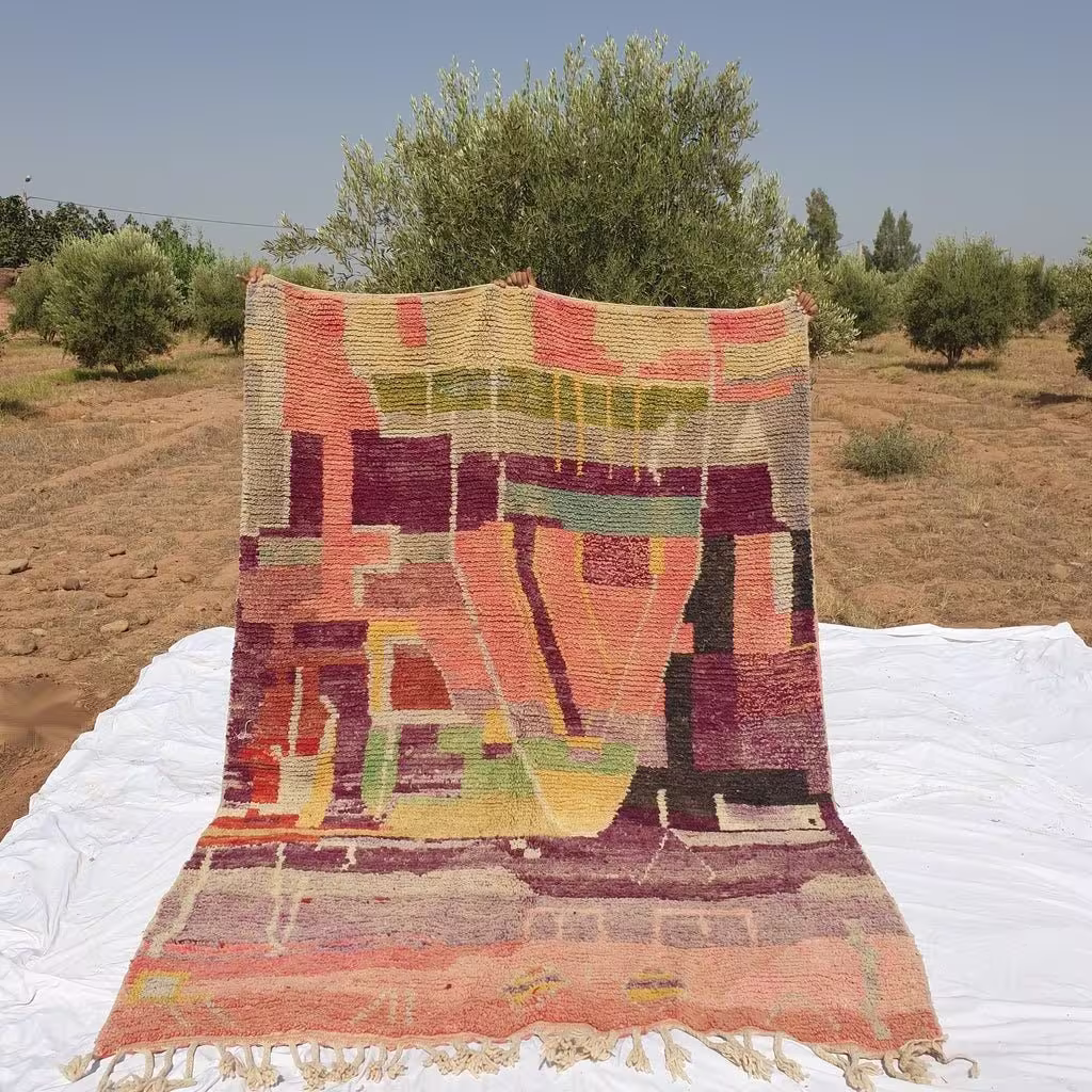 Moroccan Rug Boujaad Colorful Living Room Carpet | 9'8x6'9 Ft 3x2, 1 M Bilouh 100% Wool Handmade