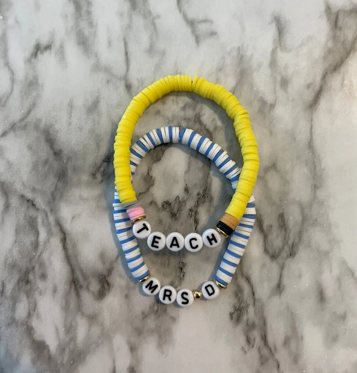 New | Personalized Beaded Name Bracelets Teacher Pencil & Paper Gift Appreciation Rinckadink Designs
