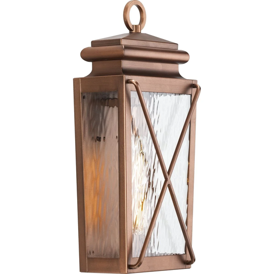 Wakeford Collection 1-Light Antique Copper Clear Water Transitional Outdoor Small Wall Lantern Light - 8 in x 5.75 in x 17.88 in
