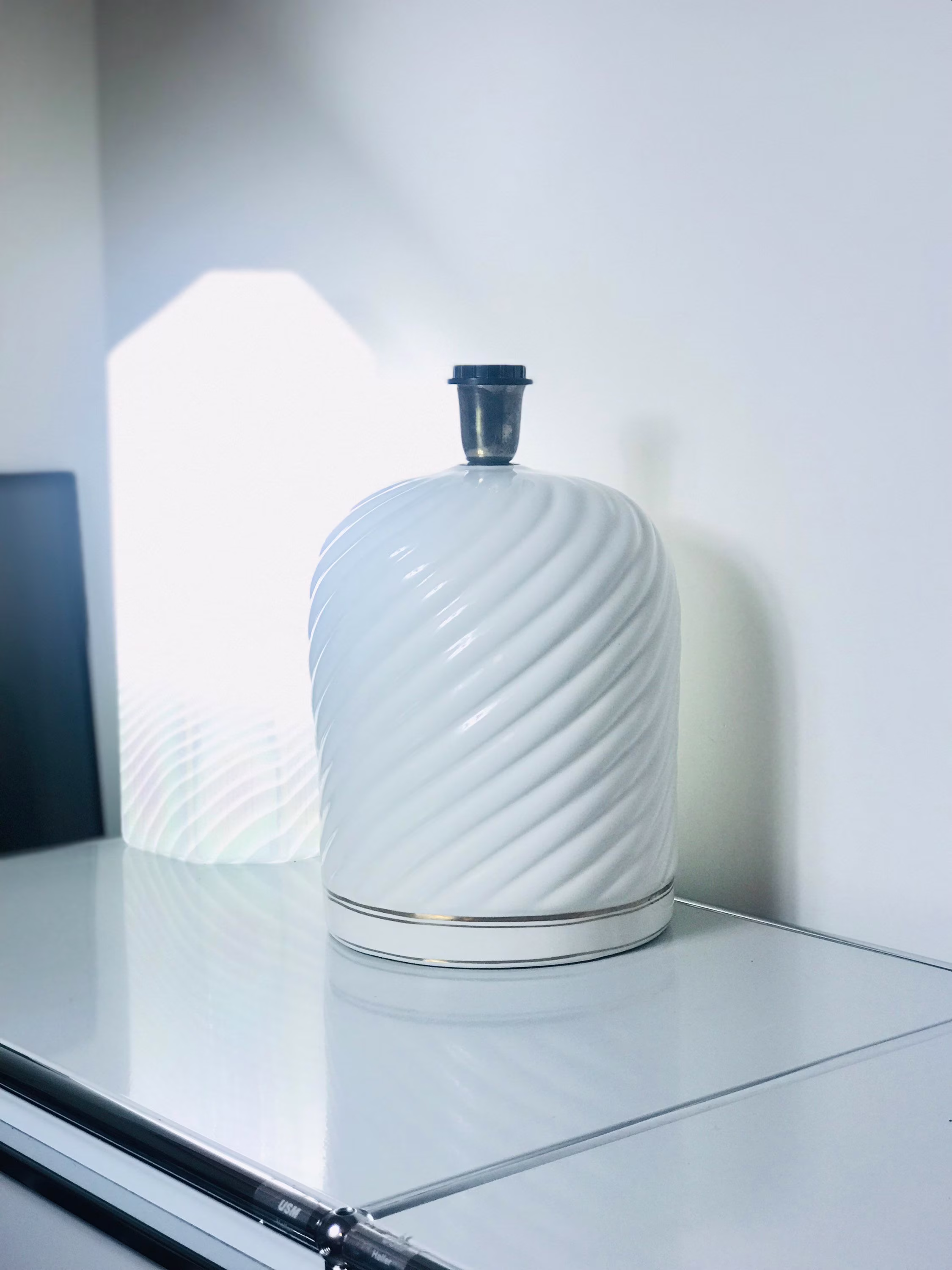 80's Lamp Base. Vintage Porcelain Table Lamp, Tommaso Barbi Style Lamp