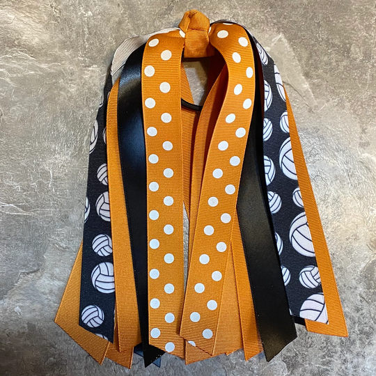 Choose Your Sport & Colors - Black Burnt Orange, Volleyball Bow, Hair Streamer, Ponytail Ribbon, Texas Tie, Track, Softball