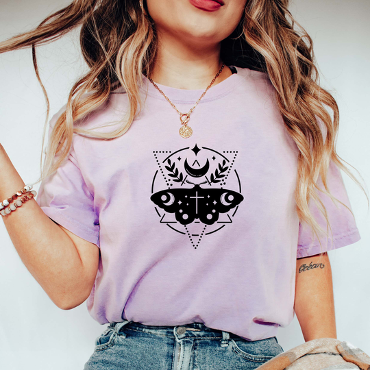 Comfort Colors Celestial Shirt, Moth Moon T-Shirt, Boho Comfy Oversized Gift For Her