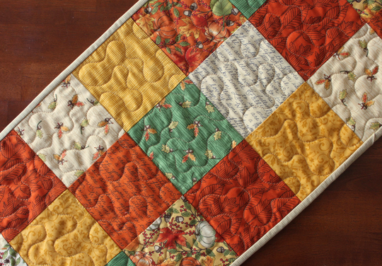 Pumpkin Table Runner, Fall Thanksgiving Quilted Decoration, Orange Yellow Green