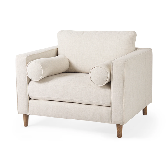 Loretta Cream Fabric w/ Medium Brown Solid Wood Frame Accent Chair - 40.7"W x 36.2"D x 33.8"H