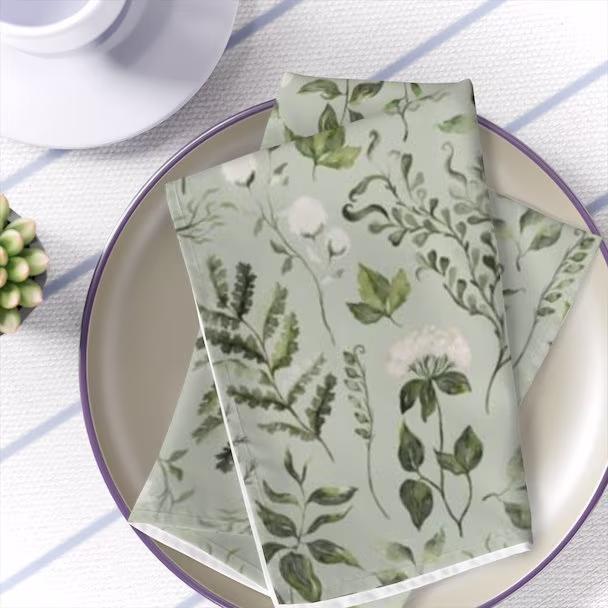 Botanical Table Napkins Woodland Dinner Napkins Set Of 4 Botanical Kitchen Decor Greenery Table Decoration Fern Leaves Fabrics