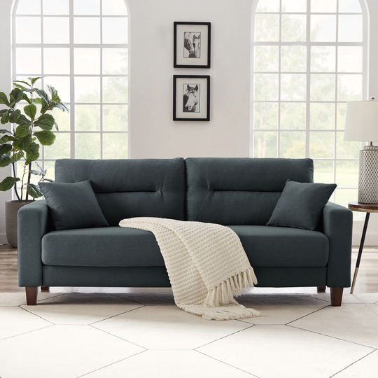Modern Linen/Velvet Upholstered Sofa With Toss Pillow,79.53"Square Armrest Sofa Couch