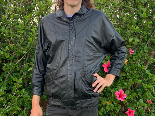 Black Leather Jacket 1990S Wilson's Bomber Classic Zip Up With Snaps Insulated Size