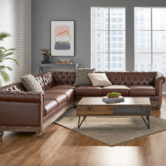 Castalia Chesterfield Tufted 7-seat Sectional Sofa by Christopher Knight Home - 114.00" L x 70.00" W x 31.50" H