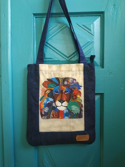Lion Art Bag Handpainted Illustration Cotton Shopping Tote Shopper Designer Ukraine Shop Seller Lions