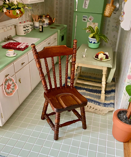 Miniature Chair, Mini Wood Side Kitchen Walnut Finish, Style #38, Dollhouse Furniture, 112 Scale, Chair
