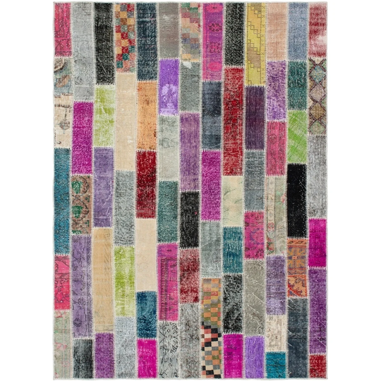 Hand-knotted Color Patchwork Multi Color Wool Rug - 5'11" x 8'2"