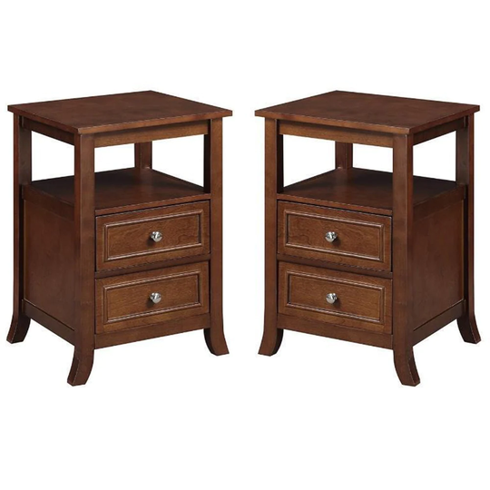 2-Drawer End Table in Espresso Wood Finish - Set of 2 - 54 x 84