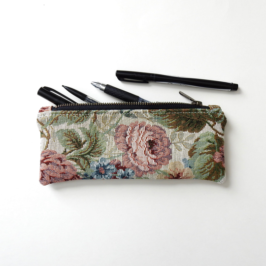 Floral Pencil Case, Zipper Pouch, Vintage Tapestry Fabric
