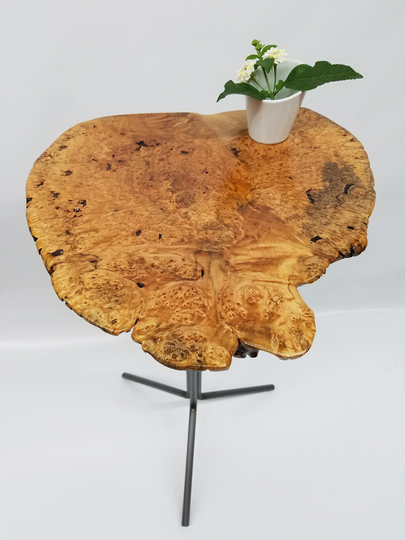 Spalted Maple Burl Side Table - End Live Edge - Modern - Organic - Natural Wood - Light Figured Plant Stand - Unique Furniture