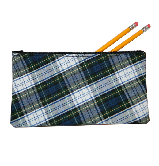 Navy, White & Green Plaid Pencil Case - Plaid, 80, School Backpack, Uniform Lunch Box