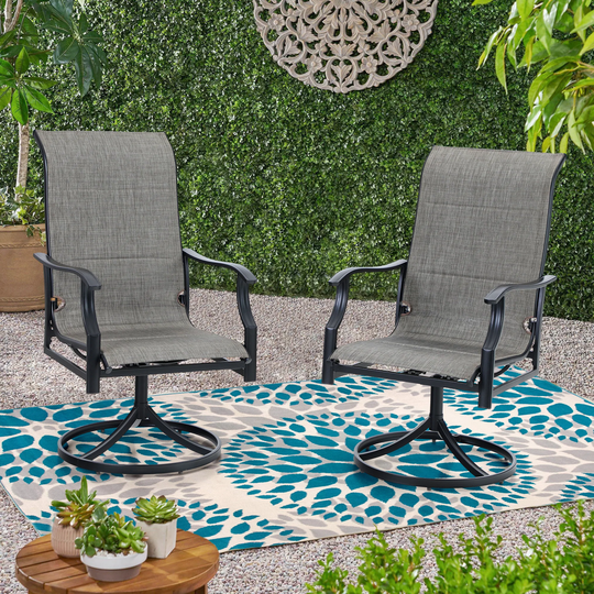 Patio Dining Chairs Padded Metal Swivel Chairs Mesh Textilene Fabric Outdoor Furniture Set of 2
